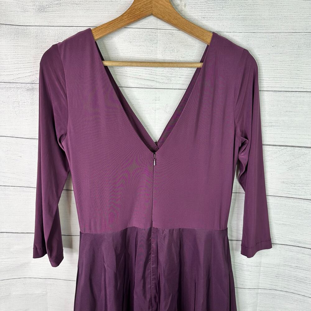 Alfred Sung Womens size 8 3/4 Sleeve Draped Full Skirt Dress Gown Aubergine D736 - Picture 7 of 10